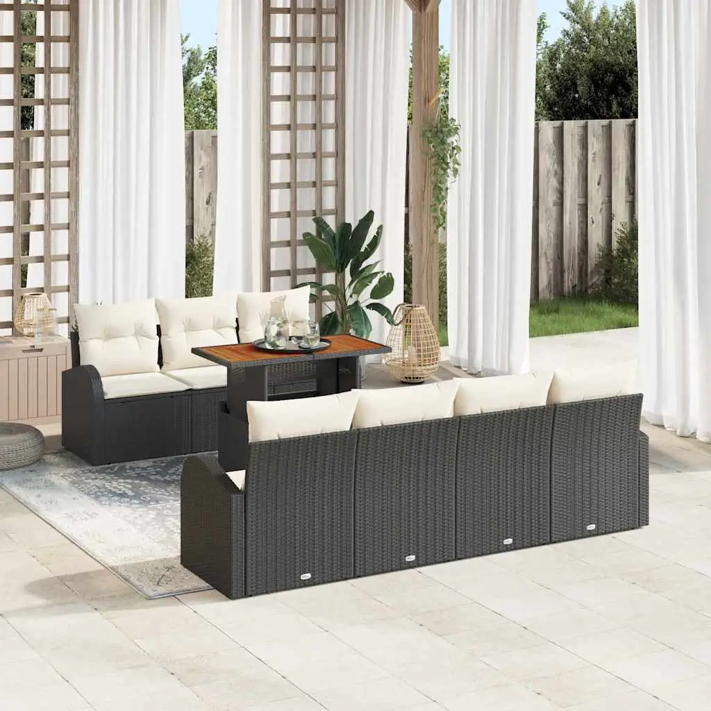 Ensemble de jardin 8 pcs Poly rotin modulable avec table basse Noir – ComfortXL Outdoor Living