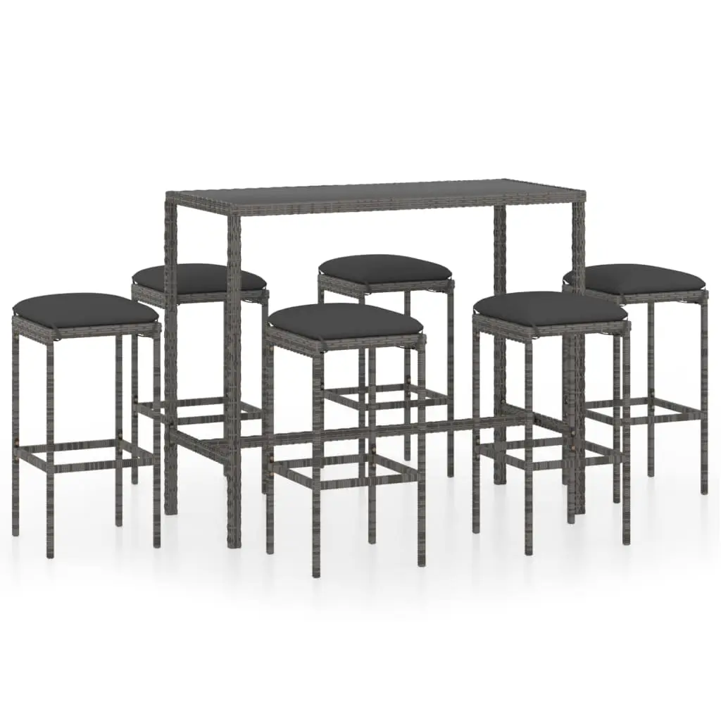 Ensemble de 7 pcs bar de jardin – Mobilier d’extérieur – Mobilier de jardin et coussins Résine tressée Gris-JU2086