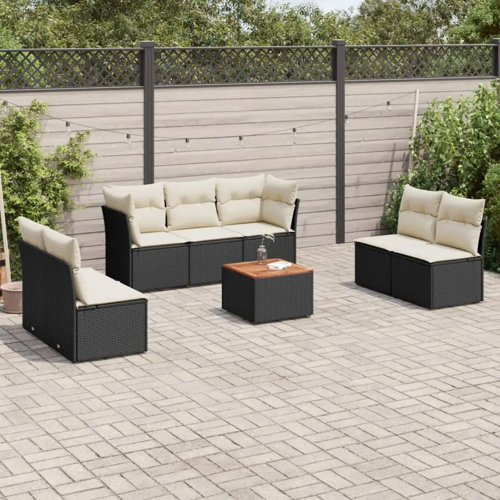 Ensemble de jardin 8 pcs résine tressée et bois modulable avec table basse Noir et Crème – ComfortXL Outdoor Living