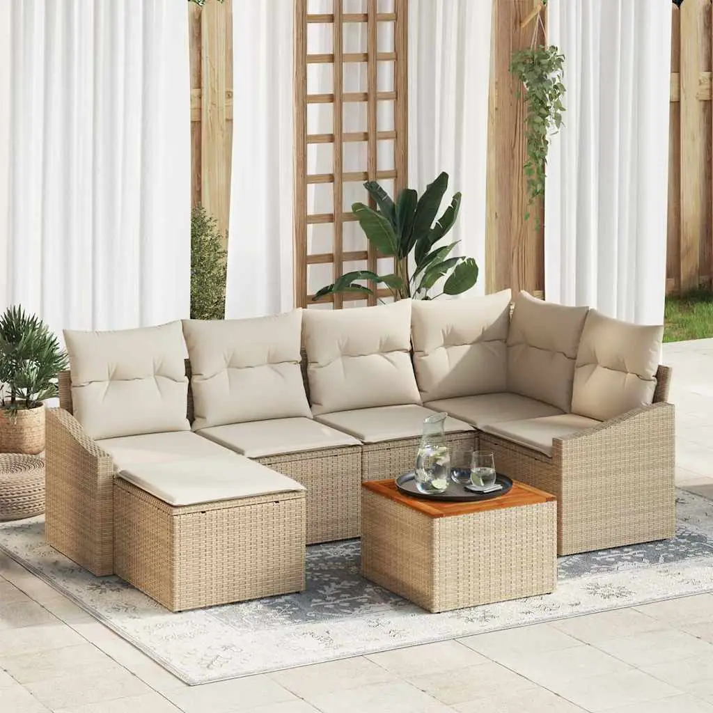 Ensemble de Jardin 7 Pièces Poly Rotin Modulable 6 Places avec Coffres de Rangement Beige et Blanc – ComfortXL Outdoor Living