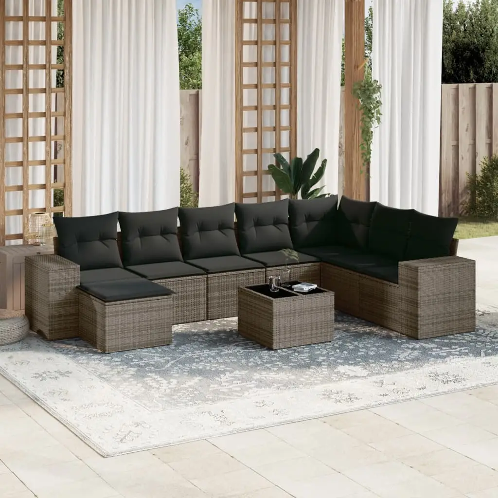 Ensemble canapé de jardin 8 places Résine tressée Style modulable avec repose-pied Gris – ComfortXL Outdoor Living