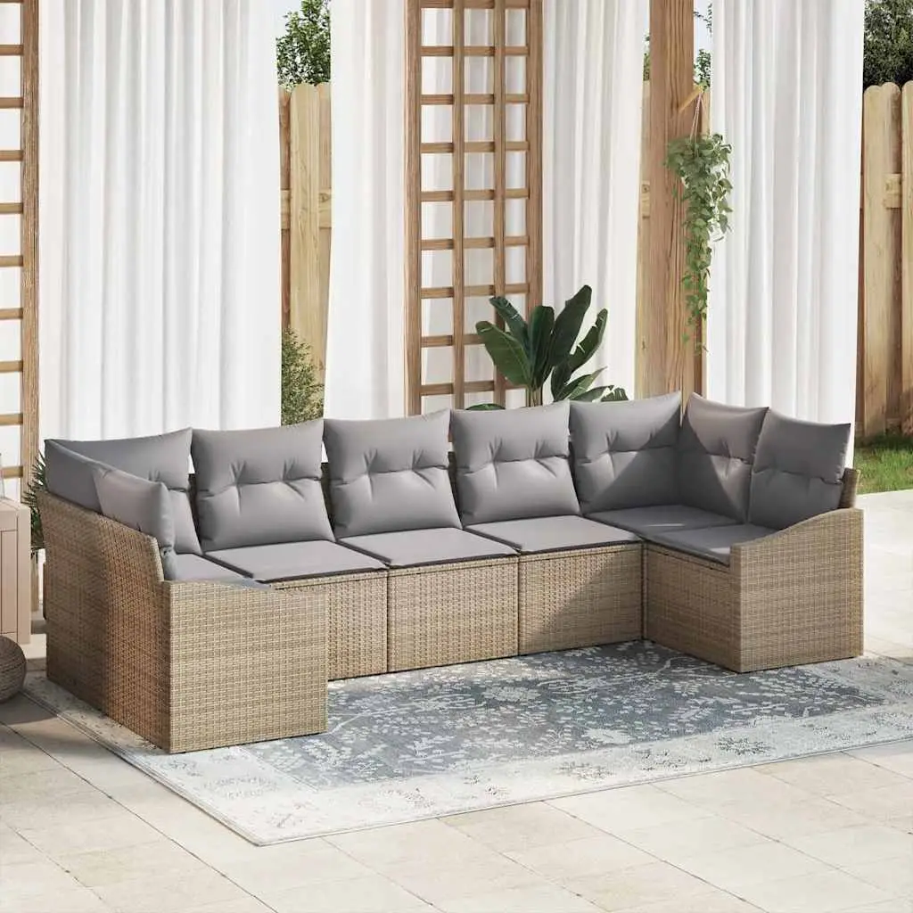 Ensemble de Canapés avec coussin 7 pcs Beige polyrotin vidaXL 3346870