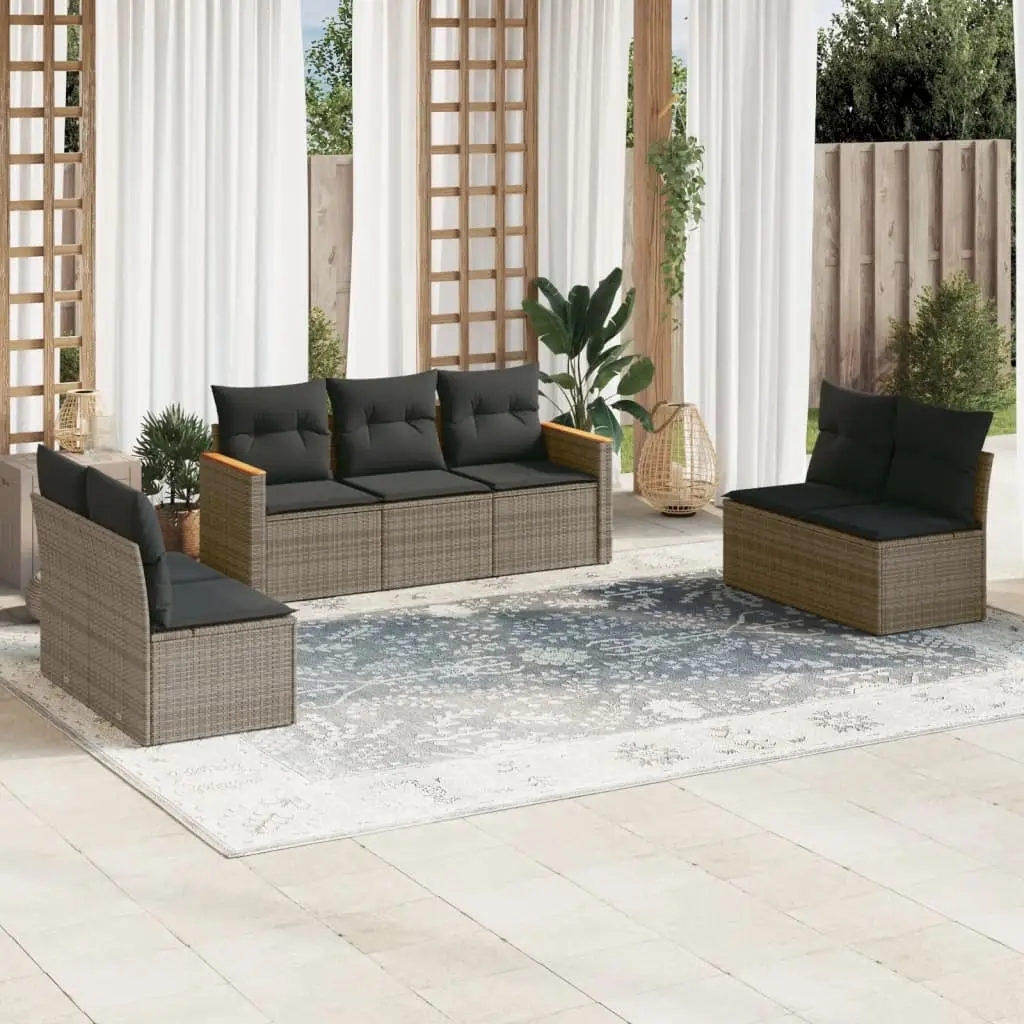 Ensemble de jardin 7 places résine tressée et bois avec rangement modulable Gris – ComfortXL Outdoor Living