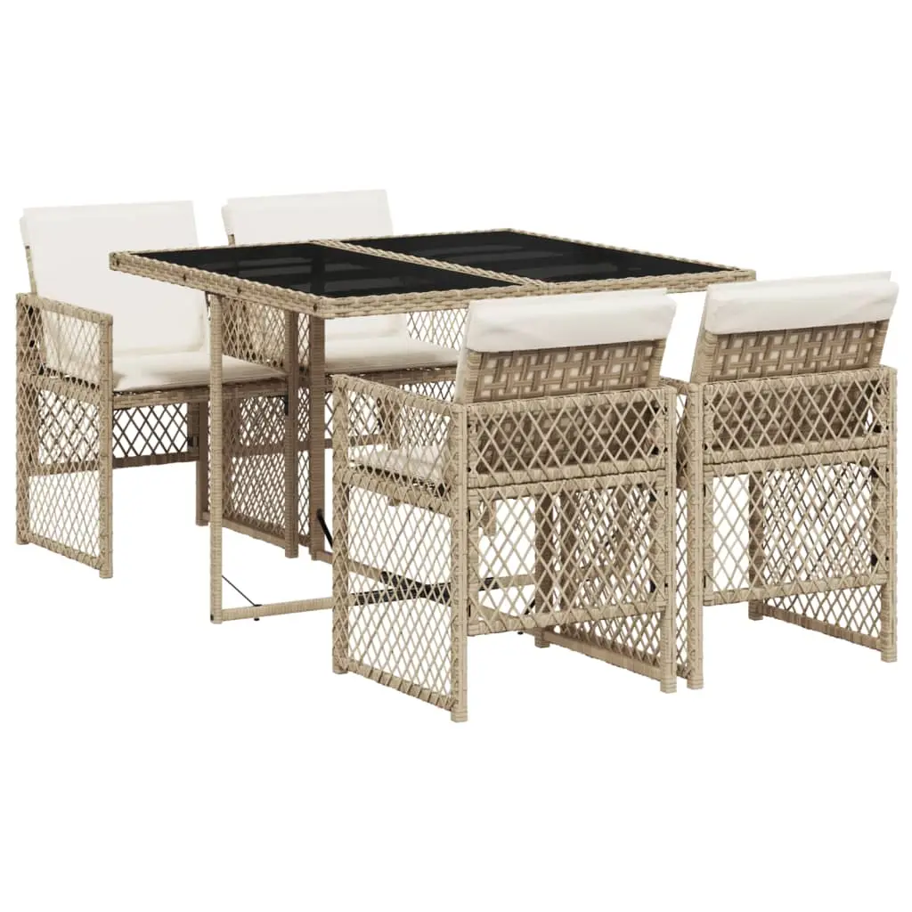 Ensemble de 5 pcs table de jardin et chaises avec coussins – mobilier de jardin Beige poly rotin-JU2807