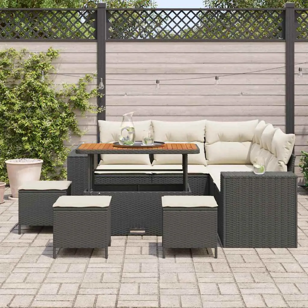 Ensemble de canapé de jardin avec coussin 9 pcs Noir polyrotin vidaXL 3362010