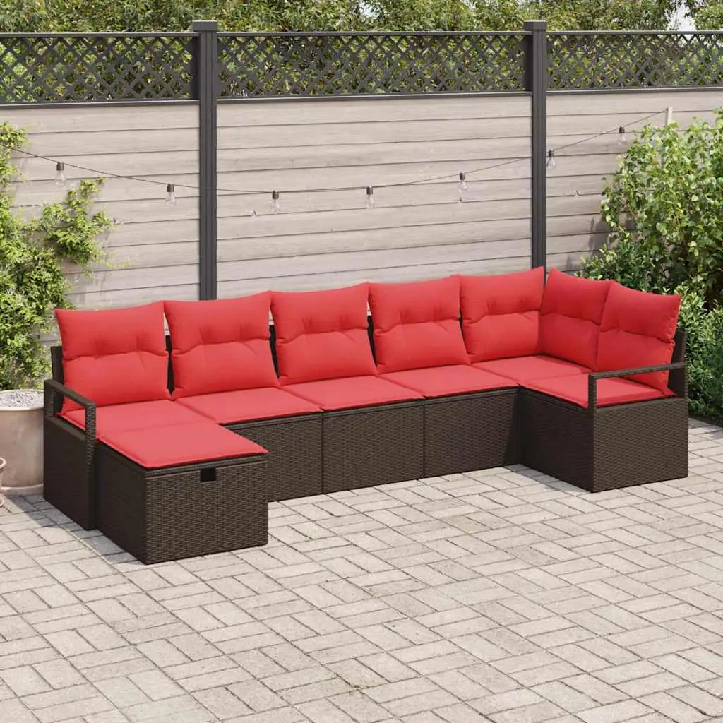 Ensemble de Canapés 7 pcs Marron et rouge polyrotin vidaXL 3359203