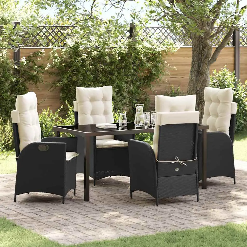 Ensemble de salle à manger pour jardin 5 pcs Noir polyrotin vidaXL 3380480 Noir et blanc crème