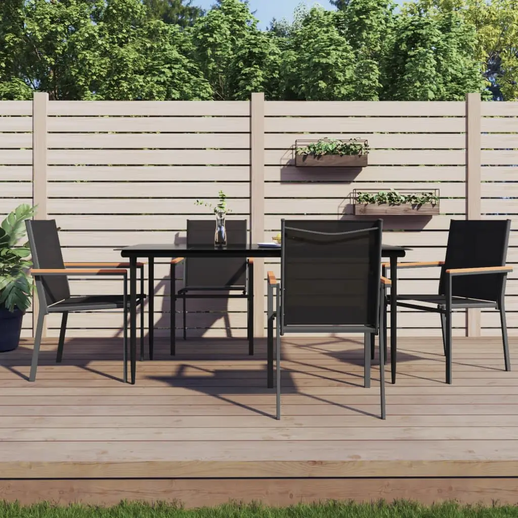 Ensemble de Jardin pour 4 Personnes Table 160cm Acier et Verre Noir – ComfortXL Outdoor Living