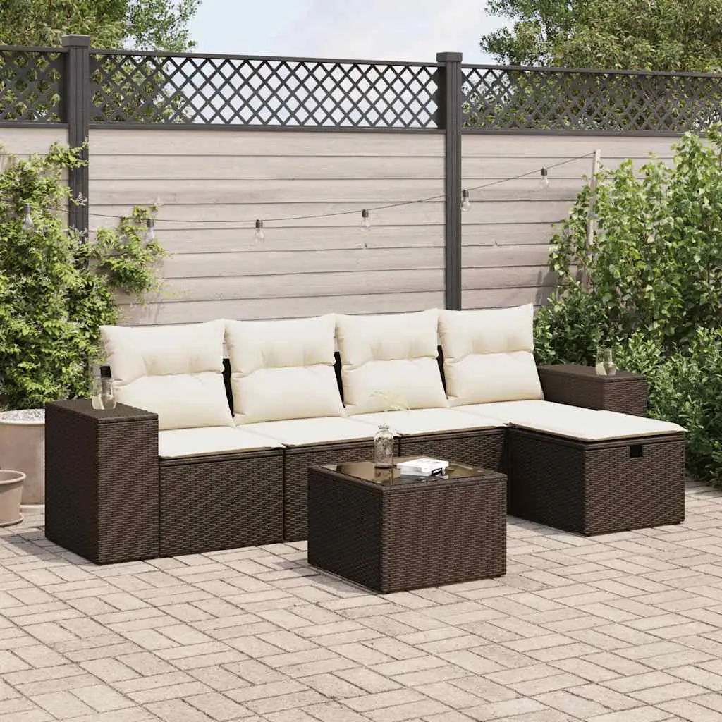 Ensemble canapés de terrasse 6 pcs avec table et rangement en résine tressée Marron – ComfortXL Outdoor Living