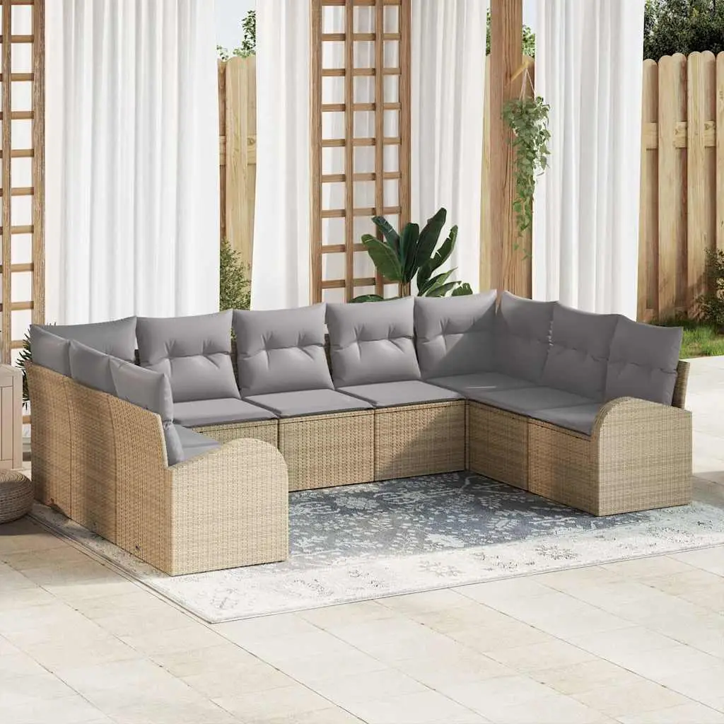 Ensemble de Canapés avec coussin 9 pcs Beige Poly Rattan vidaXL 3346200