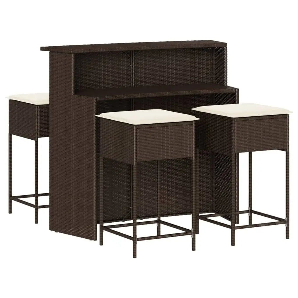 Ensemble de 5 pcs bar de jardin – Mobilier d’extérieur avec coussins marron poly rotin-JU2252