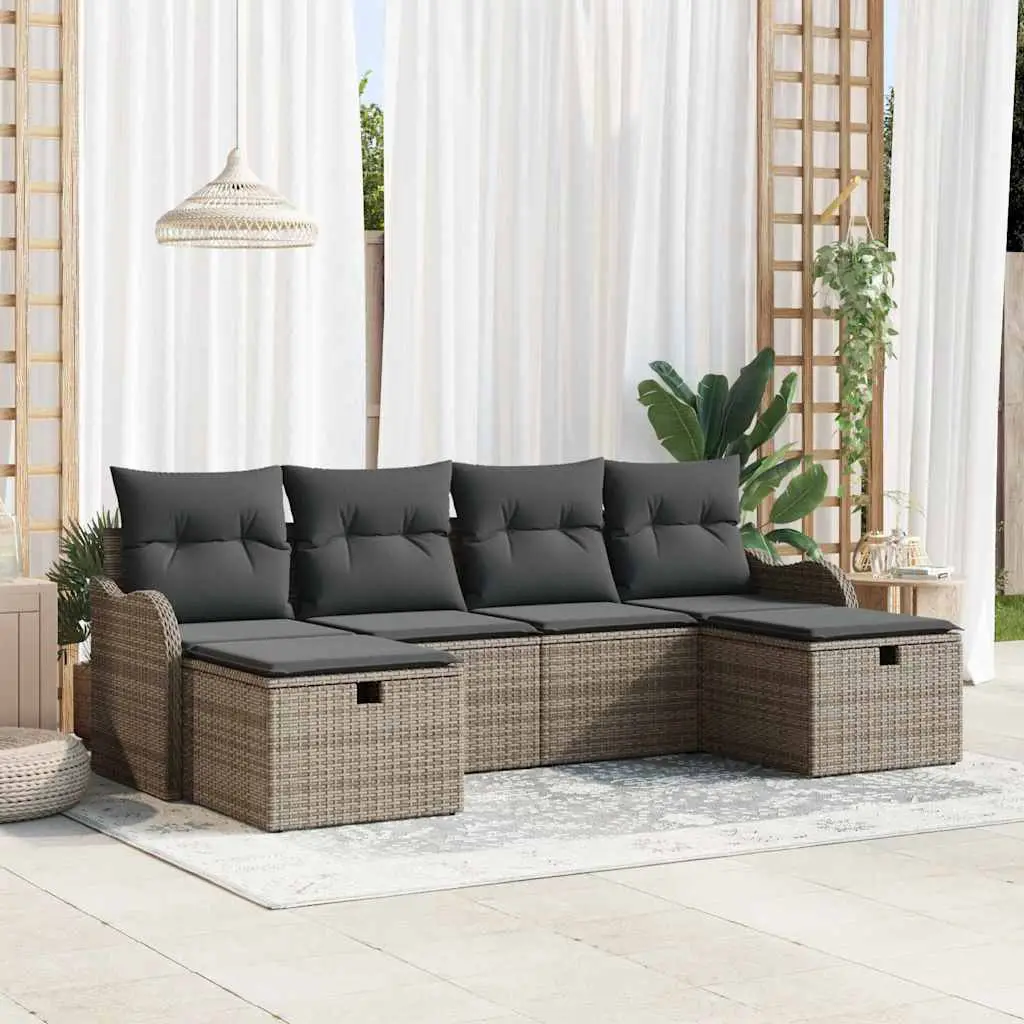Ensemble de Canapés avec coussin 6 pcs Gris polyrotin vidaXL 3359018