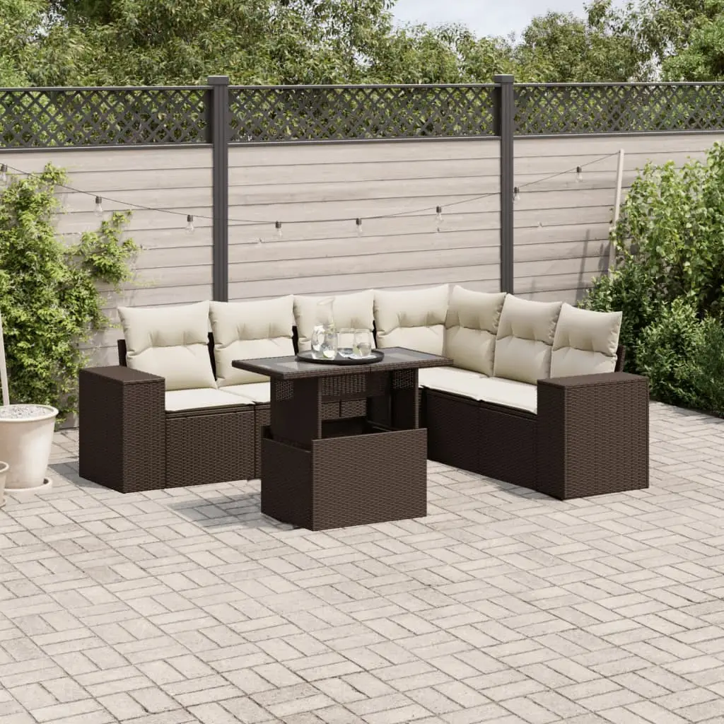 Ensemble de jardin 7 pcs résine tressée table à hauteur modulable marron – ComfortXL Outdoor Living