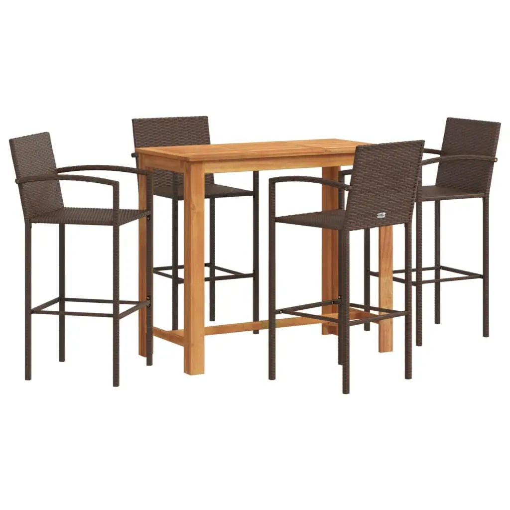Ensemble de 5 pcs bar de jardin – Mobilier d’extérieur – Mobilier de jardin marron bois massif acacia rotin-JU2238