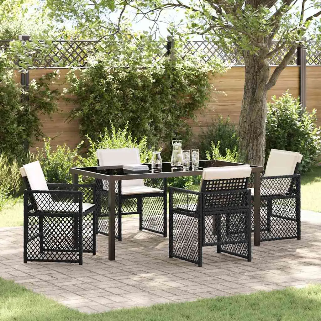 Ensemble de salle à manger pour jardin 5 pcs Noir polyrotin vidaXL 3380619 Noir et blanc crème