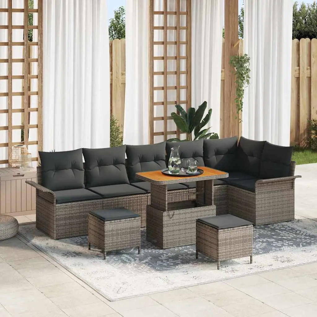 Ensemble de canapé de jardin avec coussin 9 pcs Gris vidaXL 3364108