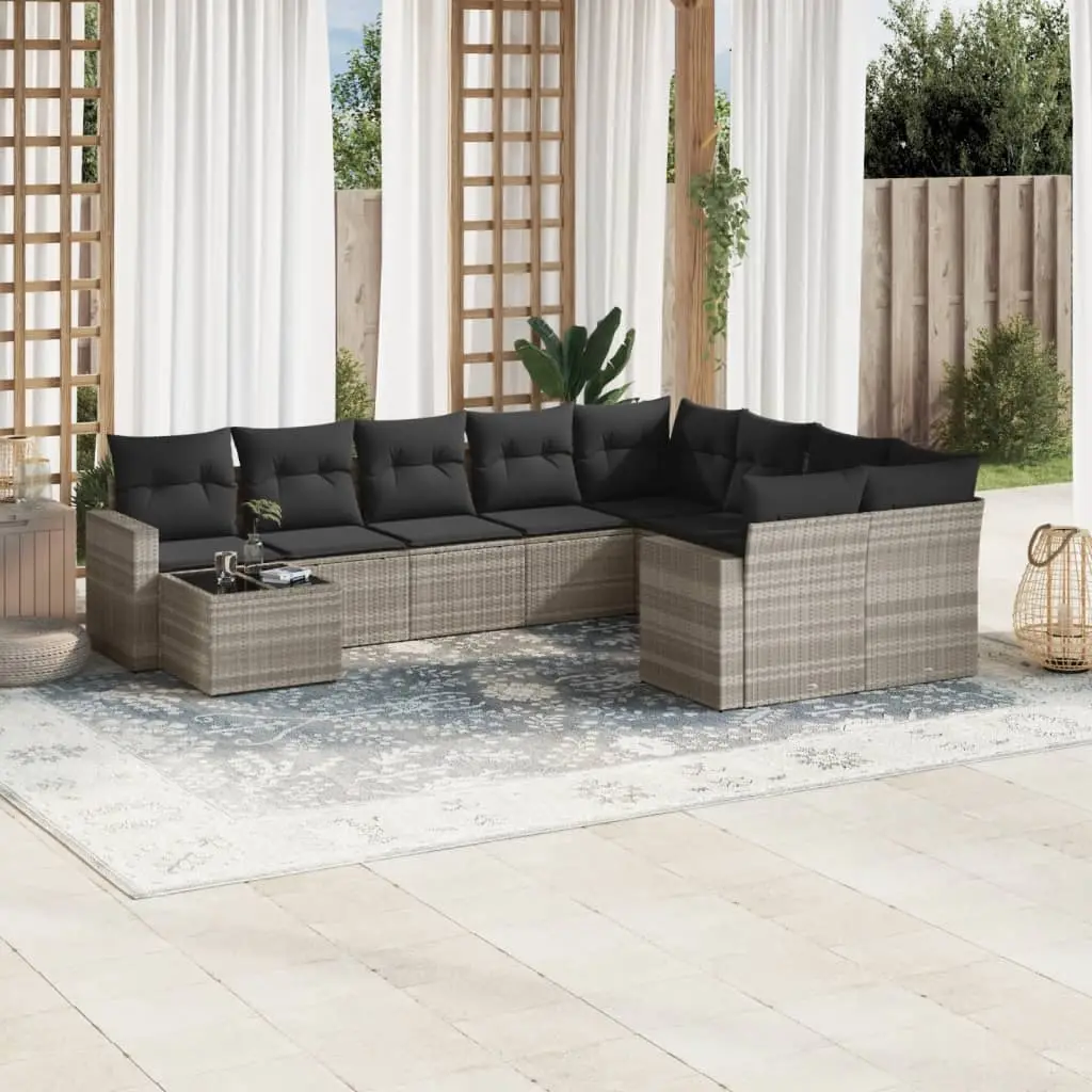 Ensemble de jardin 9 personnes Gris clair avec table et rangement en poly rotin modulable – ComfortXL Outdoor Living