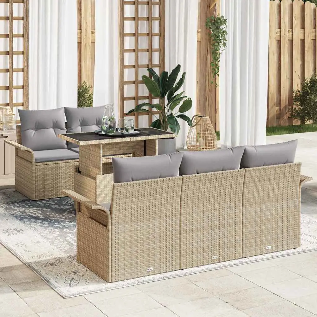 Ensemble de jardin 6 pièces polyrotin Beige modulable pour 5 convives – ComfortXL Outdoor Living
