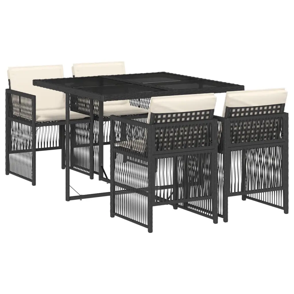 Ensemble de 5 pcs table de jardin et chaises avec coussins – mobilier de jardin Noir Résine tressée-JU2555