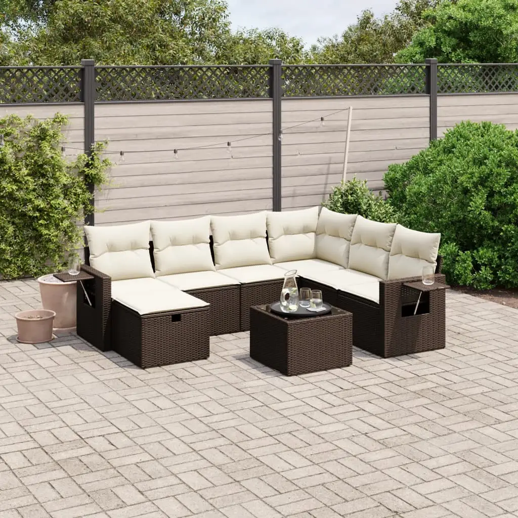 Ensemble de jardin 8 places en résine tressée avec table et coussins Marron – ComfortXL Outdoor Living