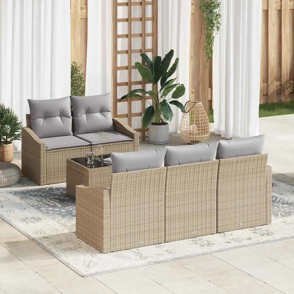 Ensemble de Canapés avec coussin 6 pcs Beige et gris polyrotin vidaXL 3355269