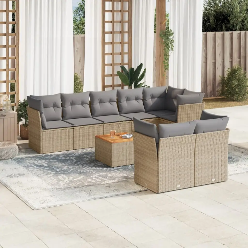Ensemble canapé de jardin 9 pcs résine tressée modulable avec table basse Beige coussins Gris Clair – ComfortXL Outdoor Living