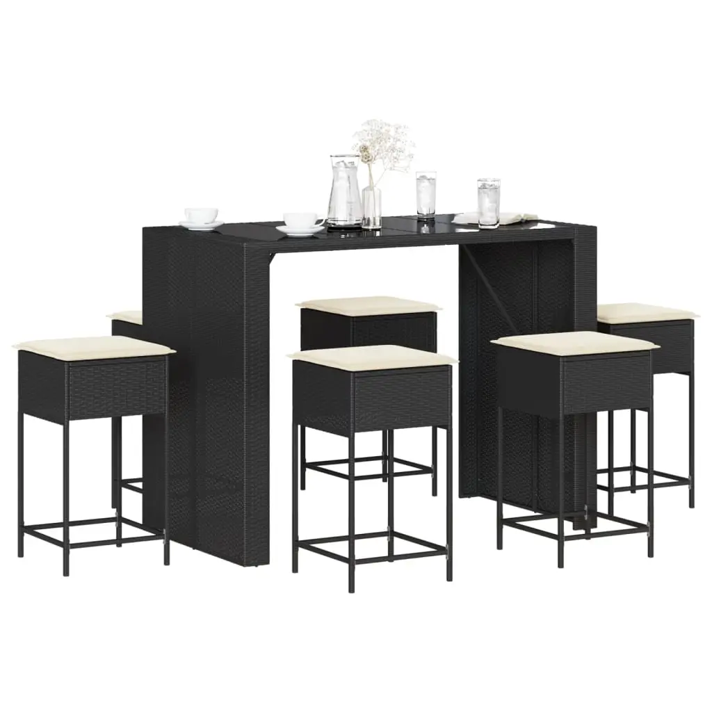 Ensemble de bar de jardin 7 pcs avec coussins noir poly rotin vidaXL 3261510