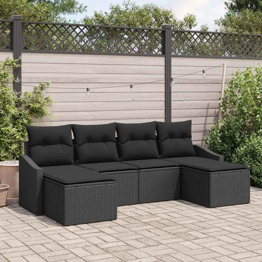 Ensemble de Canapés avec coussin 6 pcs Noir polyrotin vidaXL 3346833