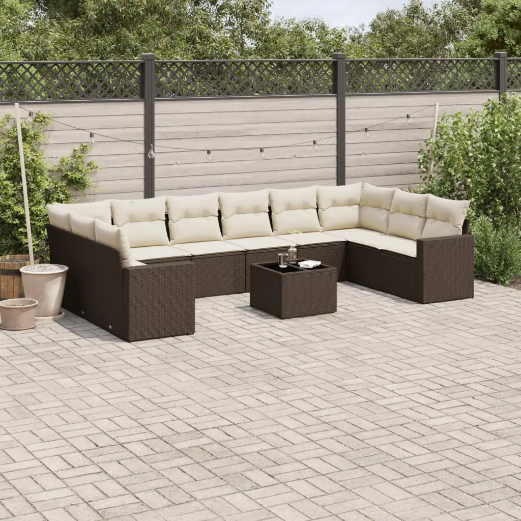 Ensemble Canapés de Jardin 11 Pièces en Résine Tressée avec Rangement et Table Basse Marron – ComfortXL Outdoor Living