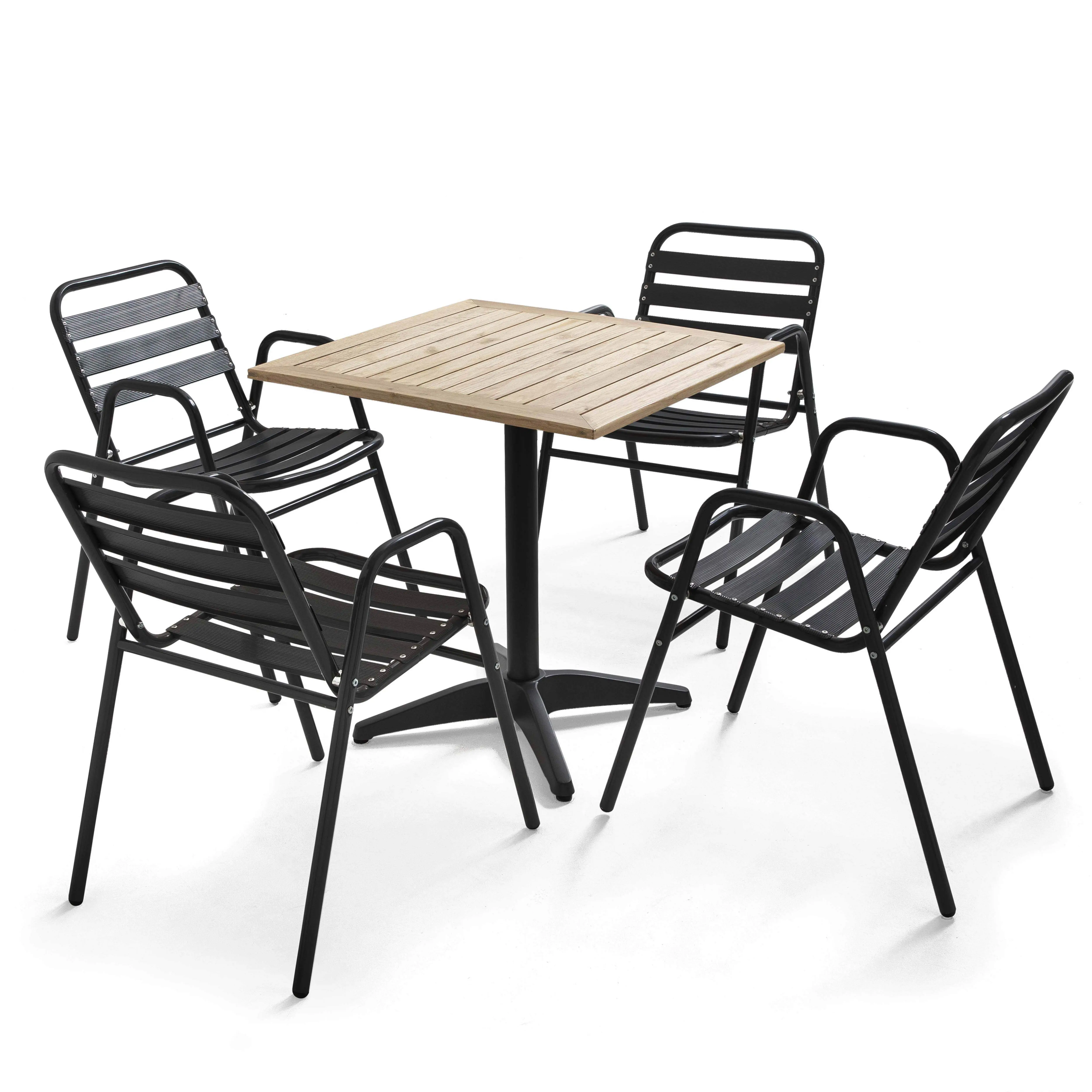 Ensemble de jardin table et 4 chaises aluminium et bois Times square – Oviala
