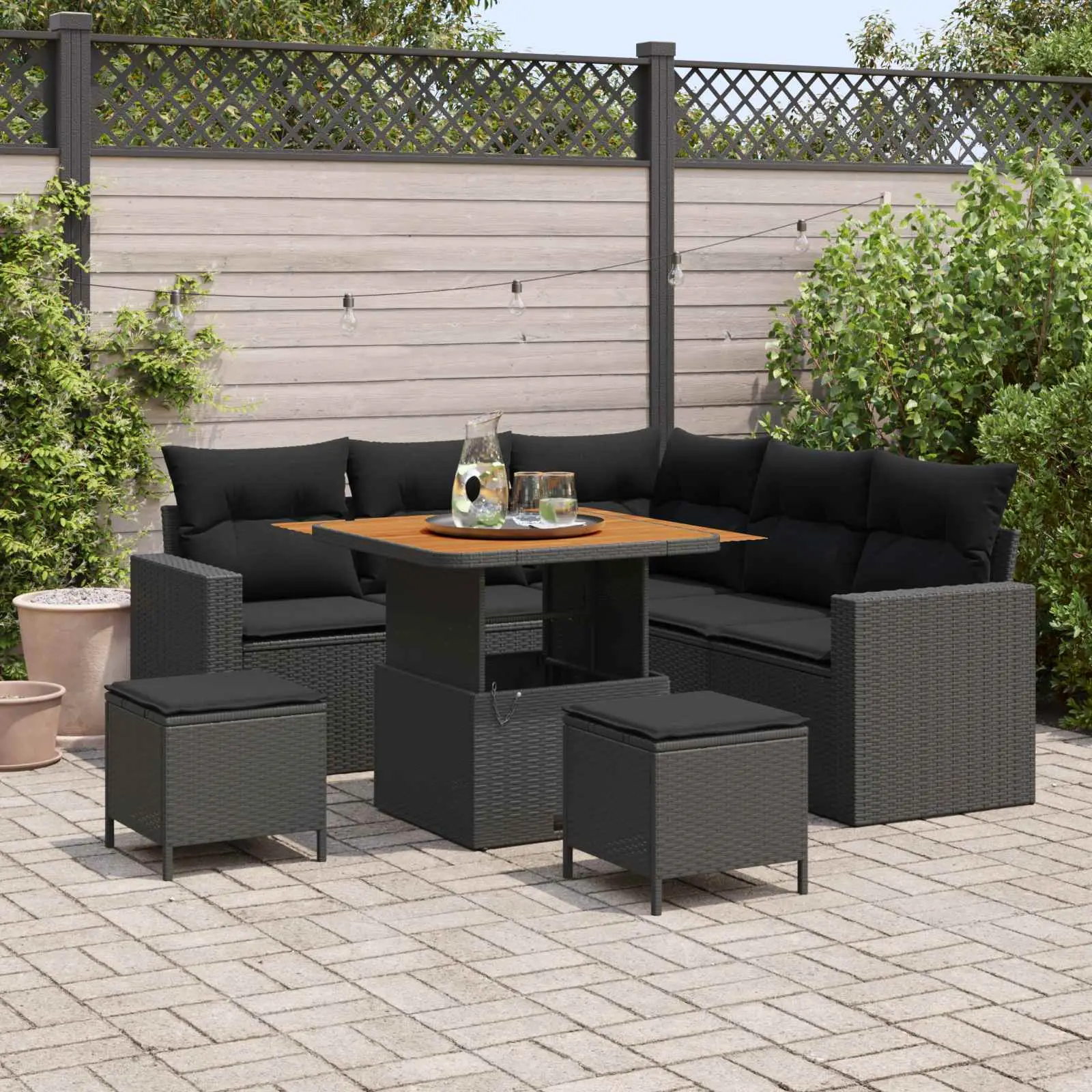 Ensemble de canapé de jardin avec coussin 9 pcs Noir polyrotin vidaXL 3363559