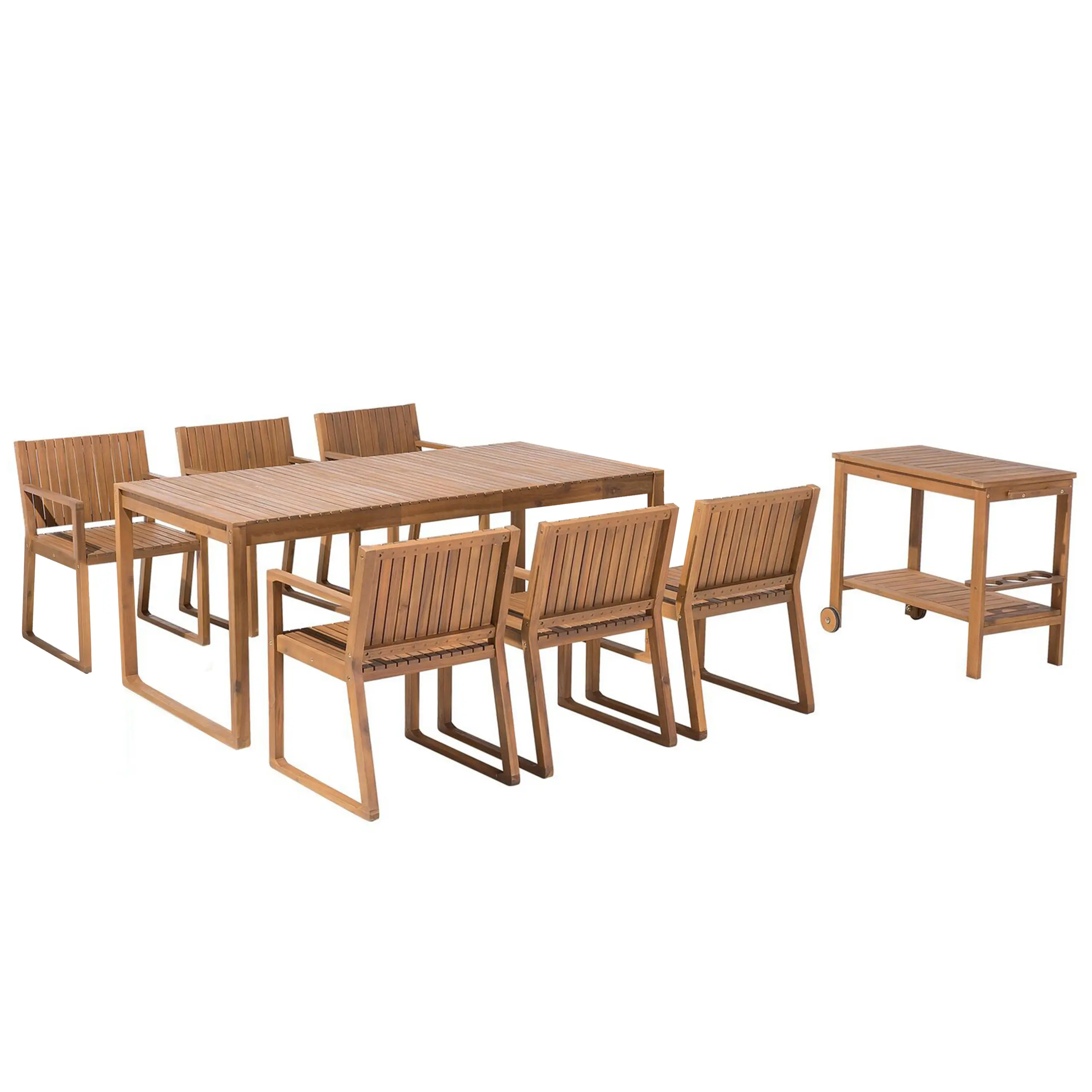 Ensemble de Jardin composé d’une Table 180 x 90 cm et de 6 Chaises en Bois d’Accacia avec Table à Roulette Beliani