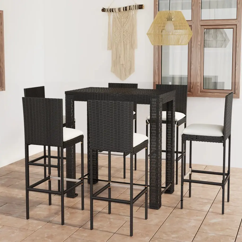 Ensemble de bar d’extérieur 7 pcs coussins Résine tressée Noir vidaXL 3064798