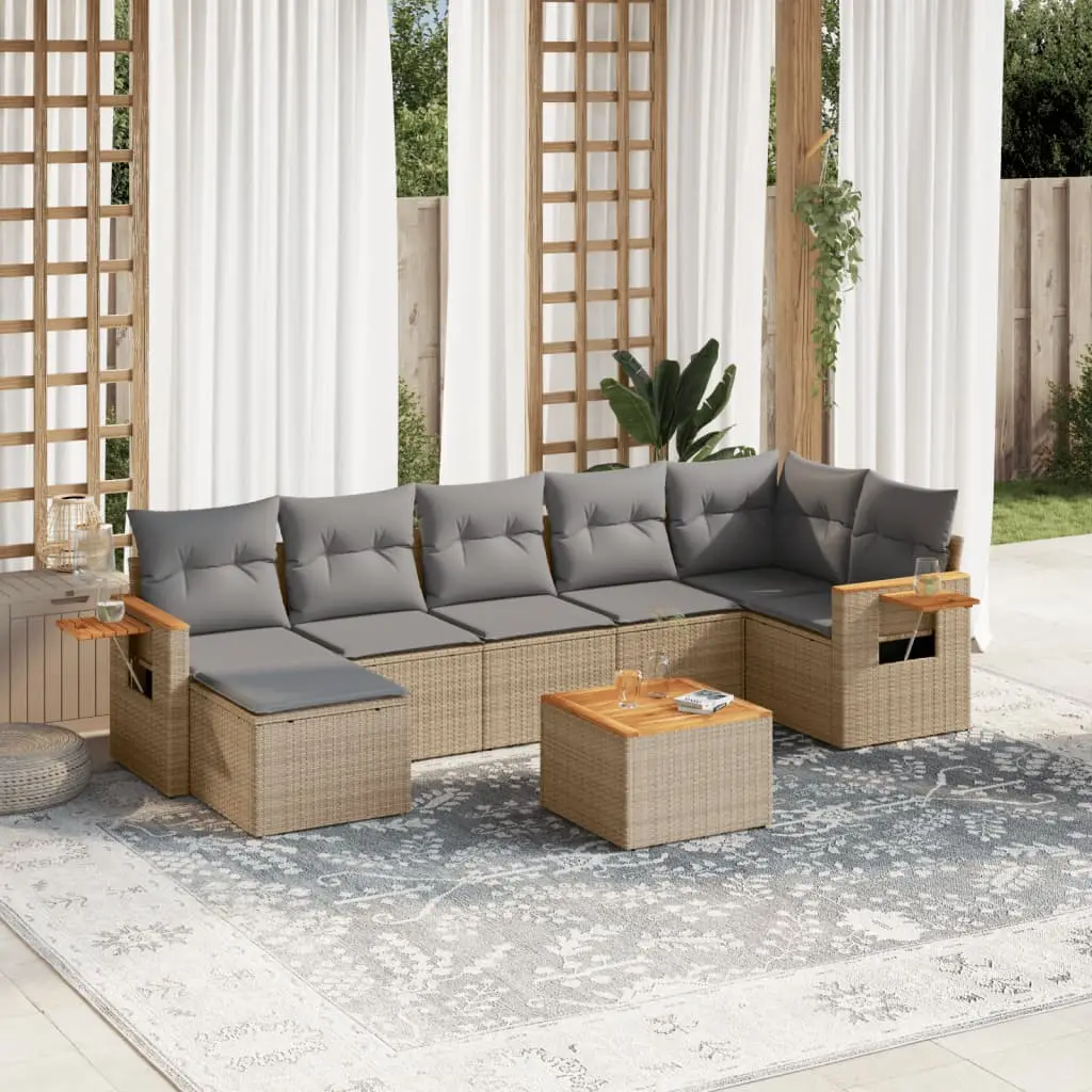 Ensemble de Jardin 8pcs Résine Tressée Modulable avec Tablette et Repose-pied Beige et Gris Clair – ComfortXL Outdoor Living