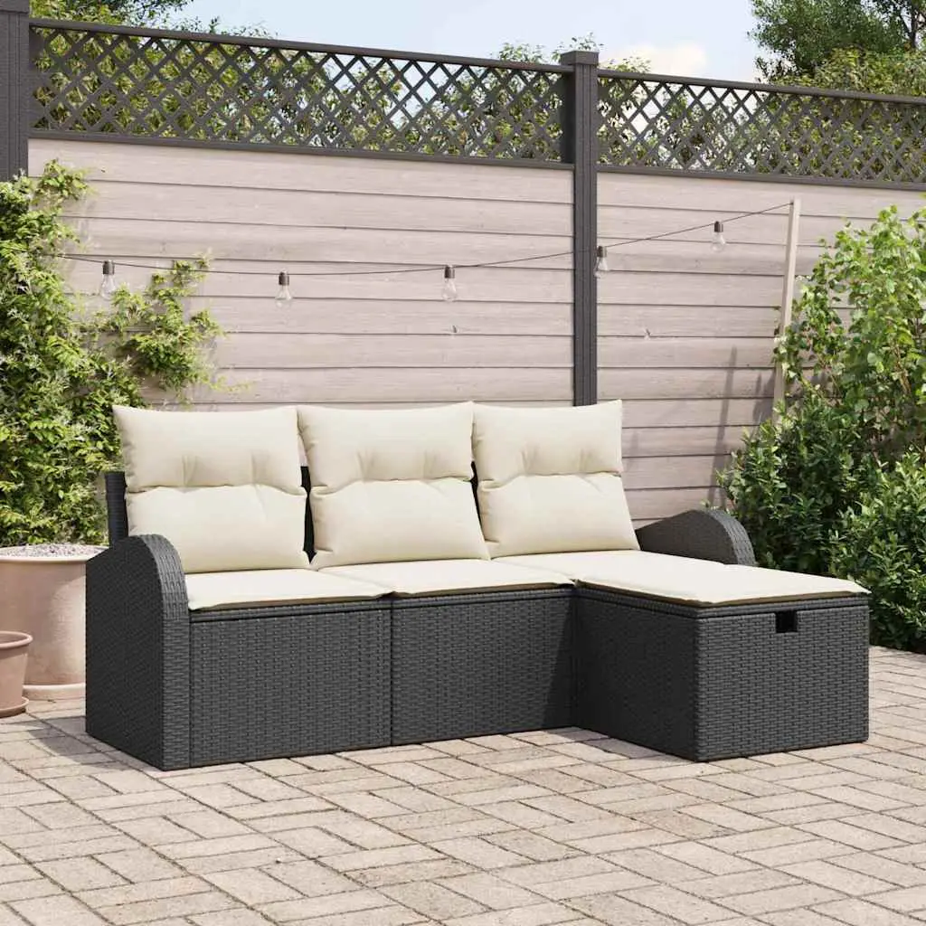 Ensemble de Canapés avec coussin 4 pcs Noir et Crème polyrotin vidaXL 3359046