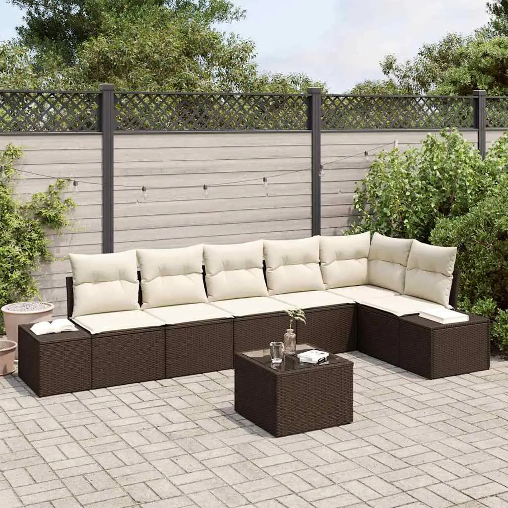 Ensemble de jardin 7 pcs polyrotin modulable et confortable Marron et Crème – ComfortXL Outdoor Living