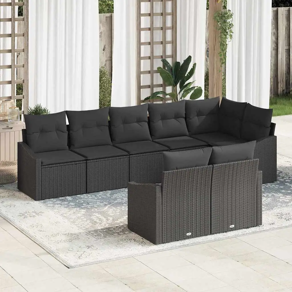Ensemble de Canapés avec coussin 8 pcs Noir polyrotin vidaXL 3346773