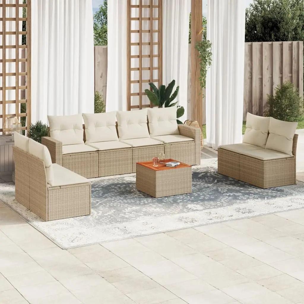 Ensemble de jardin 8 places résine tressée table bois modulable pour balcon et terrasse Beige – ComfortXL Outdoor Living