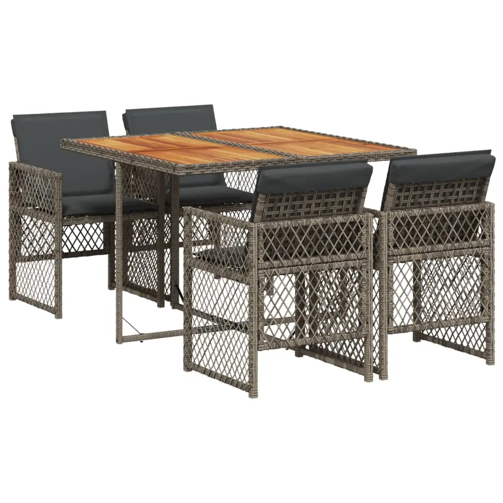 Ensemble de 5 pcs table de jardin avec chaises – mobilier de jardin coussins gris résine tressée-JU2508