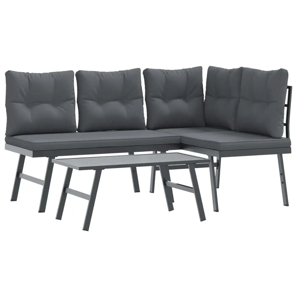 Ensemble de 3 pcs banc de jardin avec coussins – Banc d’extérieur – Banquette noir-JU11308