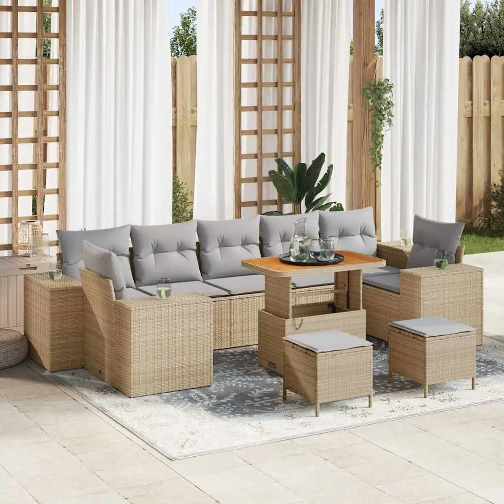 Ensemble de jardin 9 places modulable et ajustable en résine tressée Beige – ComfortXL Outdoor Living