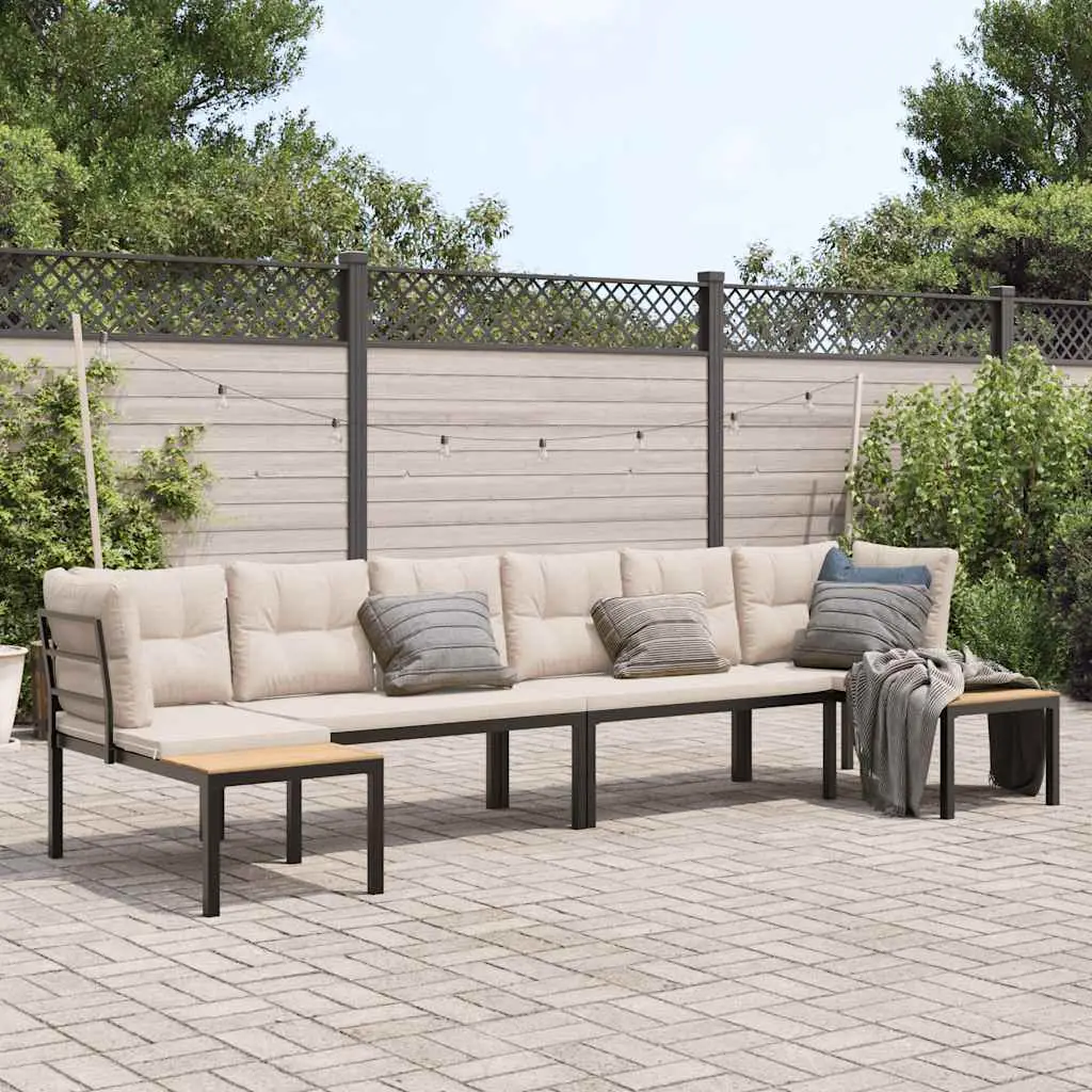 Ensemble Canapés de Jardin Modulable 4 Bancs en Acier avec Coussins Épais Taupe Noir 4 pcs – ComfortXL Outdoor Living