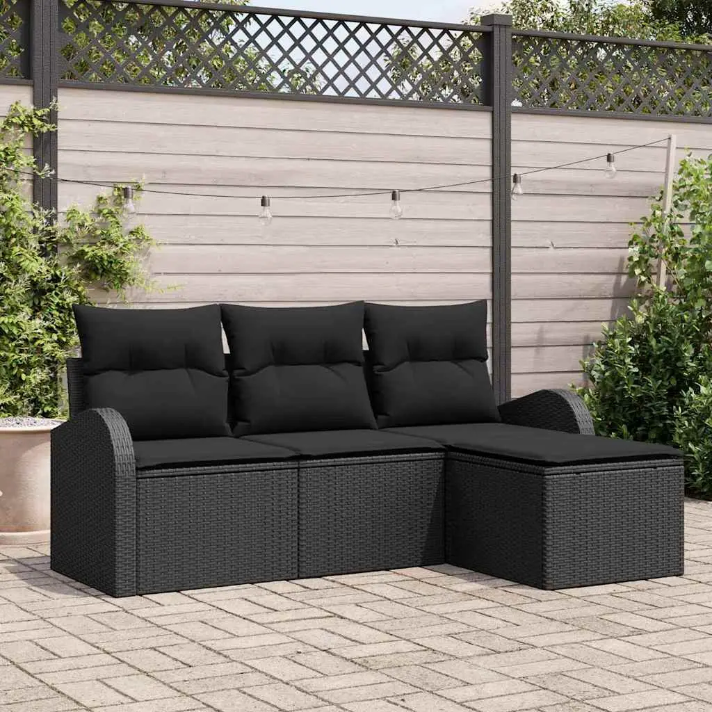 Ensemble canapé extérieur 4 pièces Poly rotin modulable et confortable Noir – ComfortXL Outdoor Living