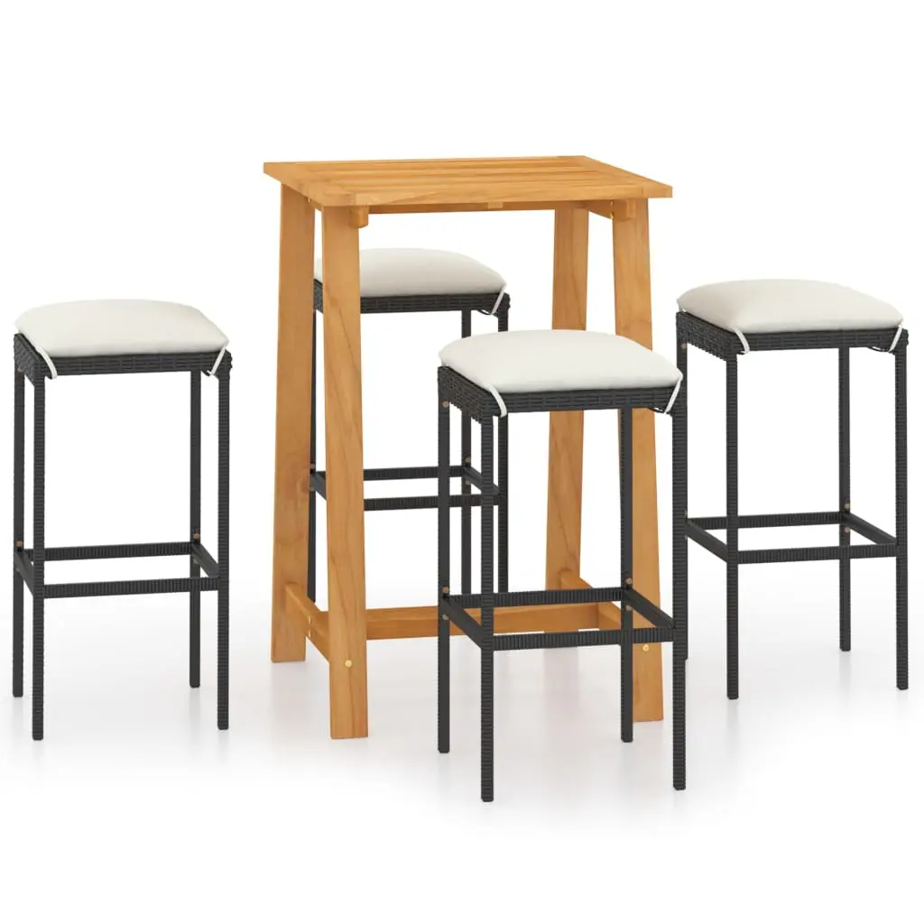 Ensemble de bar de jardin avec coussins 5 pièces noir