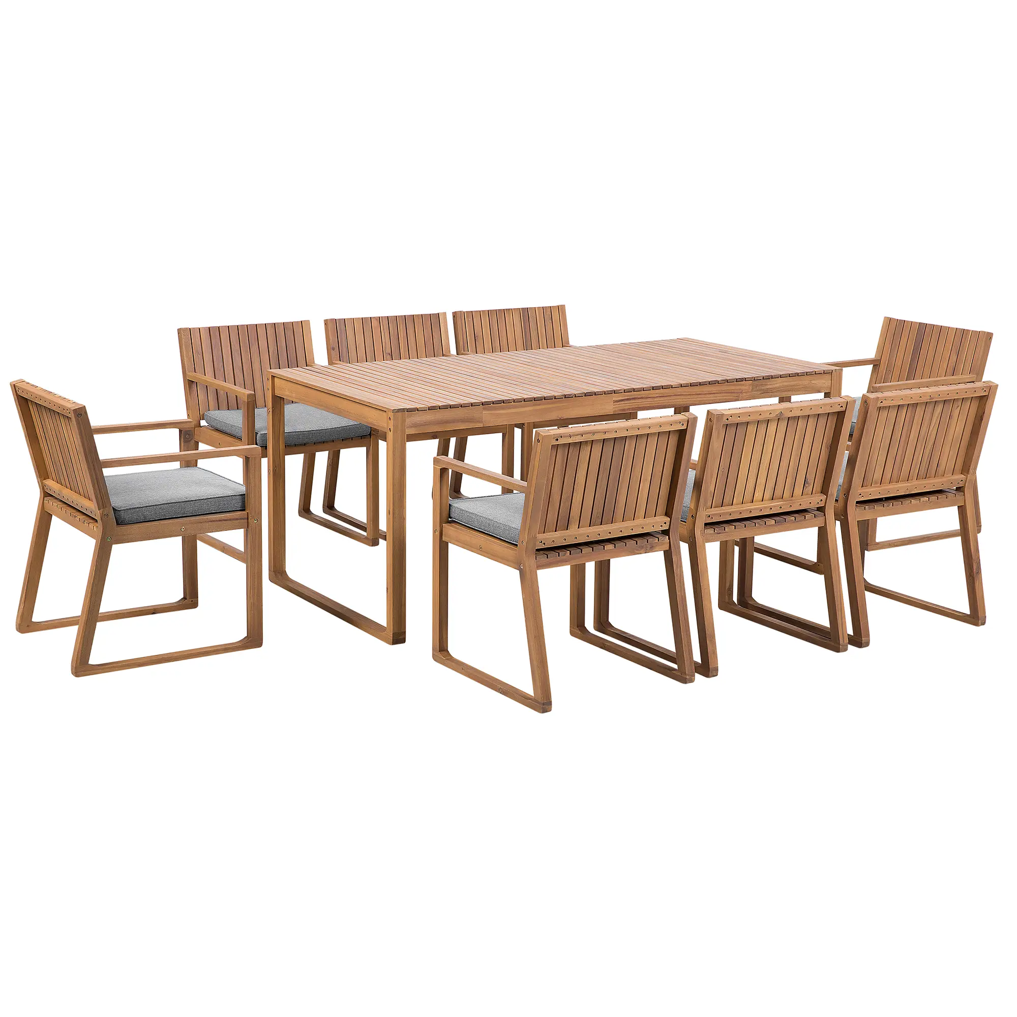 Ensemble de Jardin composé d’une Table 180 x 90 cm et de 8 Chaises en Bois d’Accacia avec Coussins d’Assise Gris Beliani