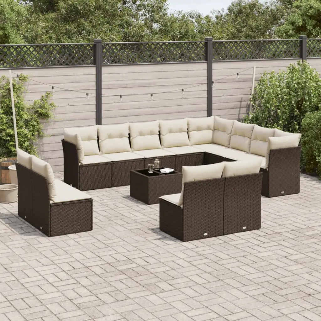 Ensemble de Jardin Confort 12 Personnes en Poly Rotin Marron, Canapés Modulables et Coussins Crème – ComfortXL Outdoor Living