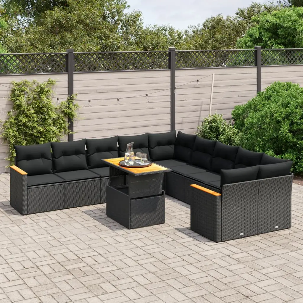 Ensemble canapés de jardin 11 pcs Noir Résine Tressée Table Relevable – ComfortXL Outdoor Living
