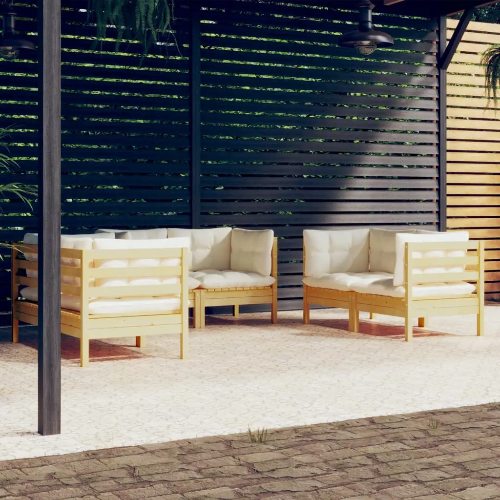 Ensemble Canapés d’Angle 6 Pièces Bois de Pin Massif avec Coussins Crème Agencement Libre Terrasse Crème – ComfortXL Outdoor Living