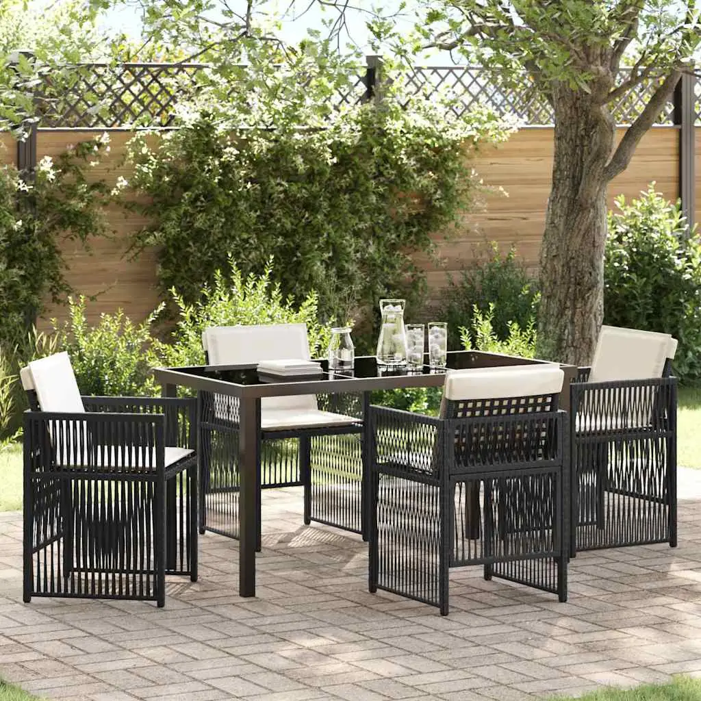 Ensemble de salle à manger pour jardin 5 pcs Noir vidaXL 3380646 Noir et blanc crème