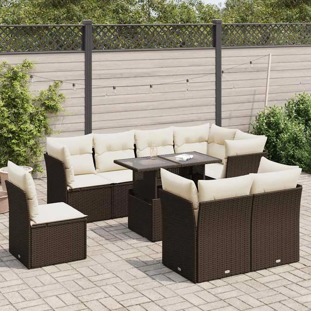 Ensemble de jardin 9 pcs résine tressée table modulable et rangements Marron – ComfortXL Outdoor Living